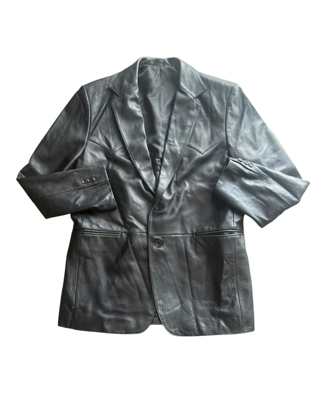 Y2K Circle S Men’s 42R Black Genuine Leather Blazer Sport Coat Western Jacket